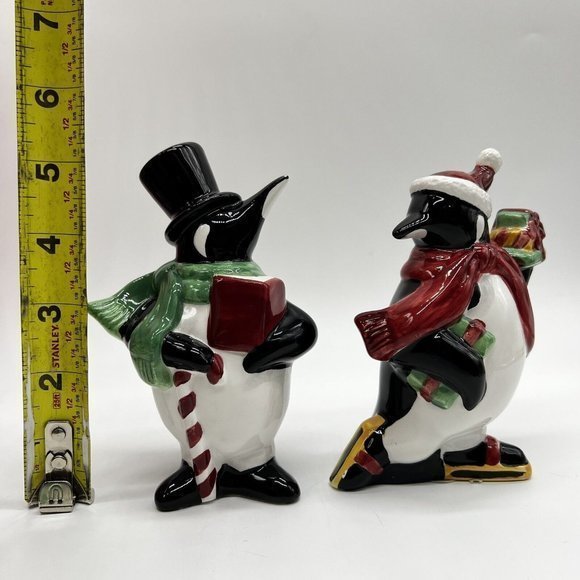 Winter Holiday Christmas Penguins Iceskating Salt and Pepper Shaker Set - Picture 3 of 5